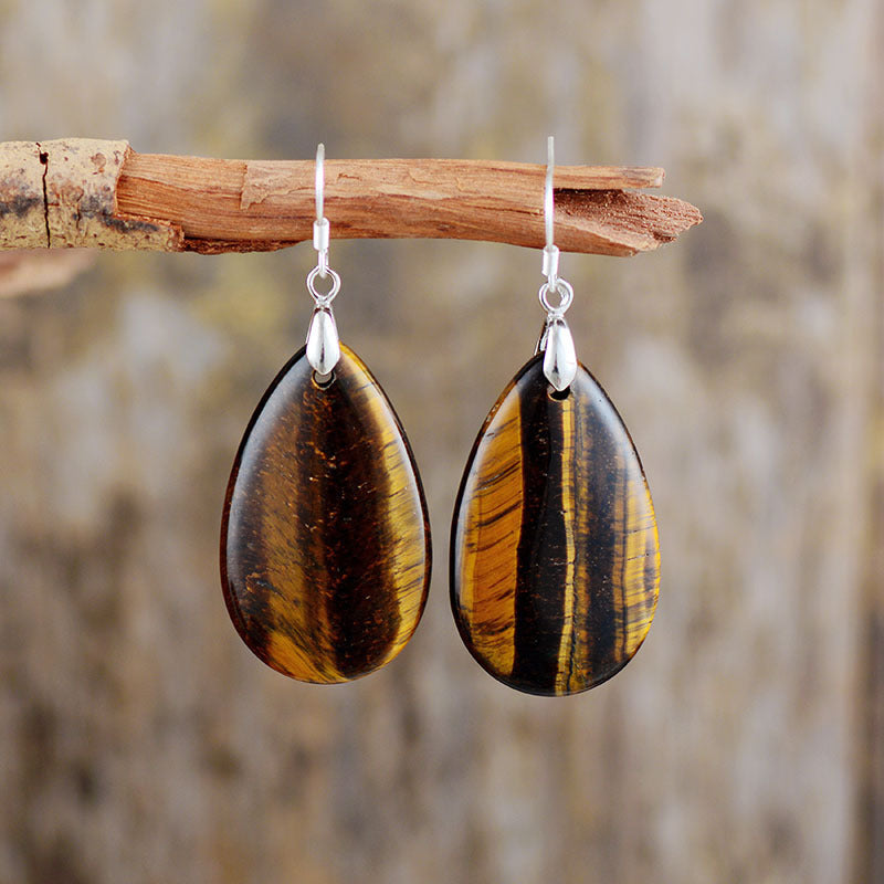 Teardrop Dangle Earrings - Aventurine, Rose Quartz, or Tiger Eye