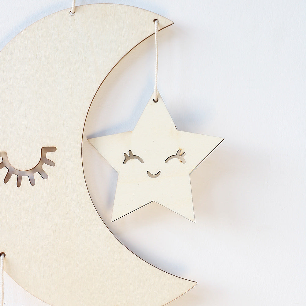 Moon and Star Wood Ornament