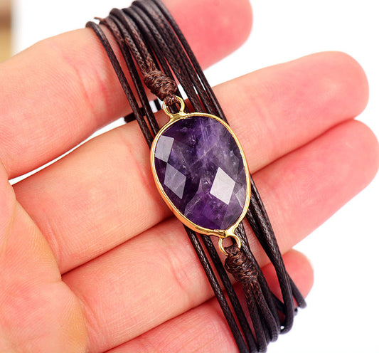 Amethyst & Faux Leather Wrap-Bracelet