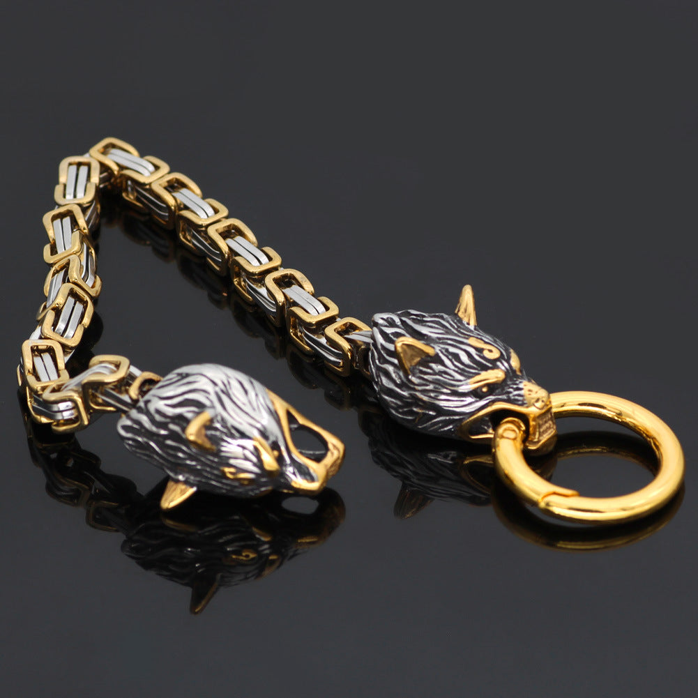 Titanium Steel Viking Wolf Bracelet – Nordic Celtic Emperor Chain