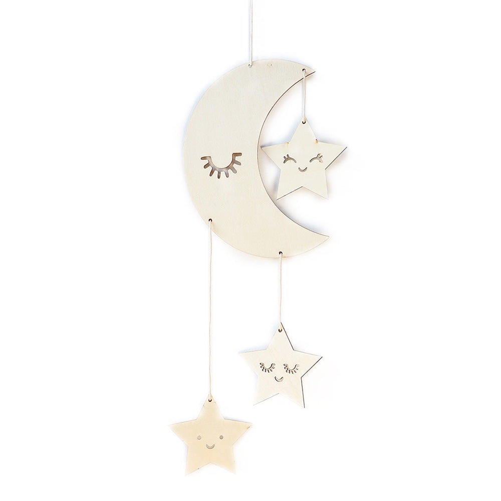 Moon and Star Wood Ornament