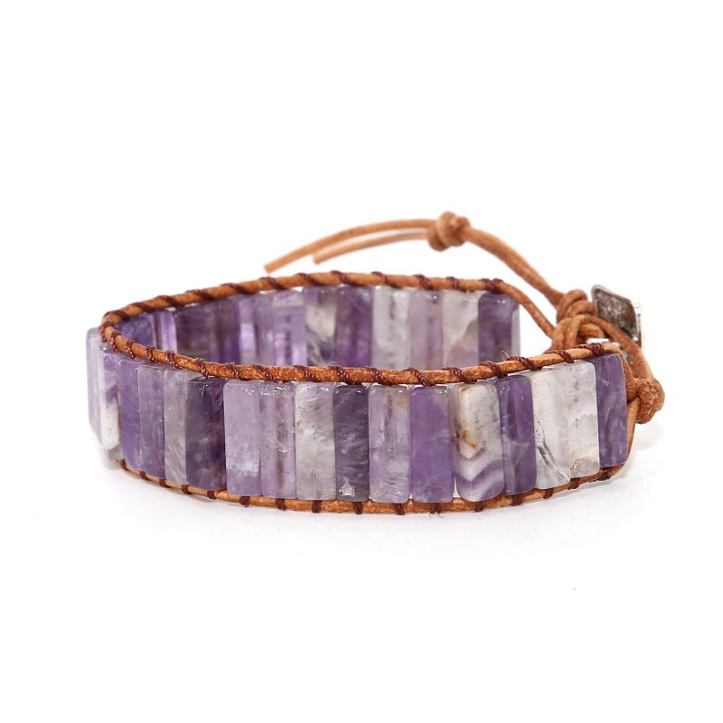 Amethyst Hand-Woven Leather Bracelet