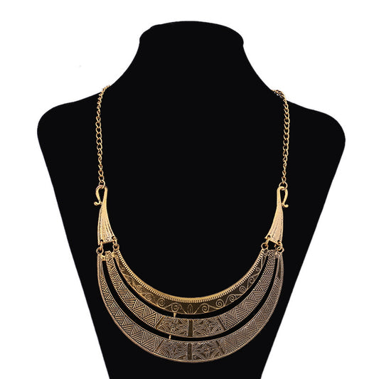 Egyptian Style Vintage Brass Bib Crescent Necklace