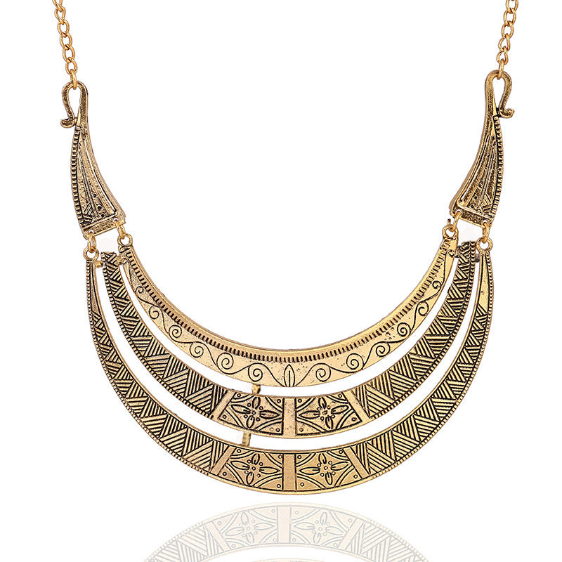 Egyptian Style Vintage Brass Bib Crescent Necklace