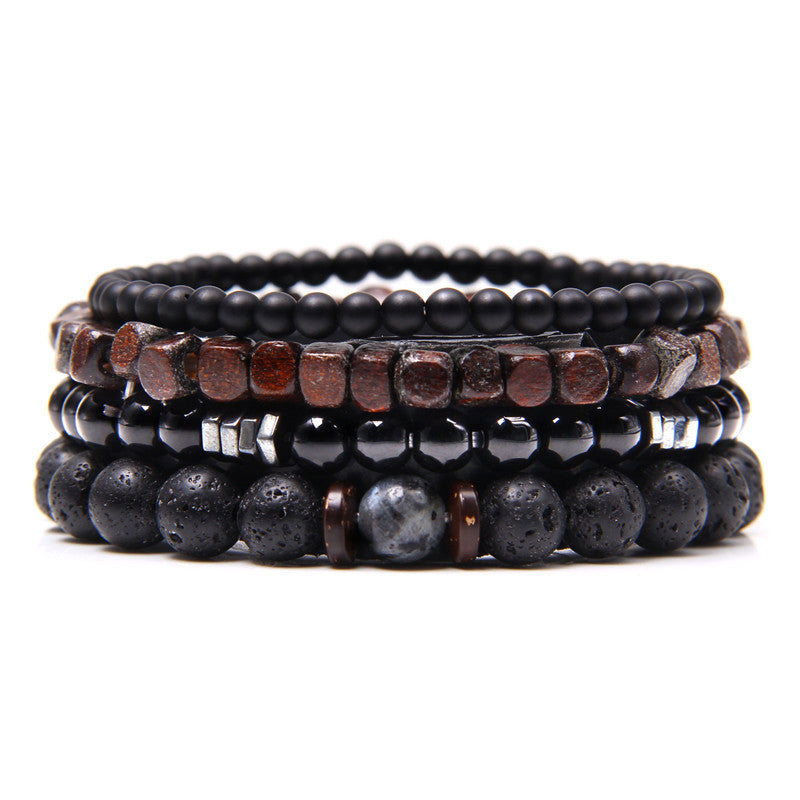 Volcanic Stone, Hematite, and Polished Agate Bracelet (11 designs)