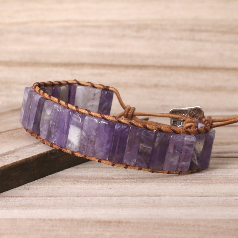 Amethyst Hand-Woven Leather Bracelet