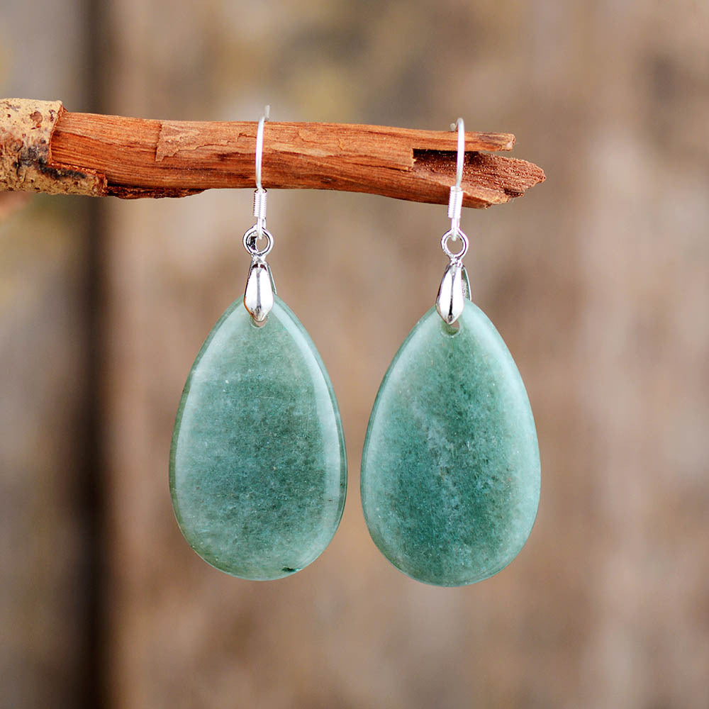 Teardrop Dangle Earrings - Aventurine, Rose Quartz, or Tiger Eye