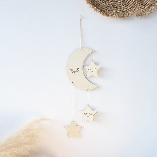 Moon and Star Wood Ornament