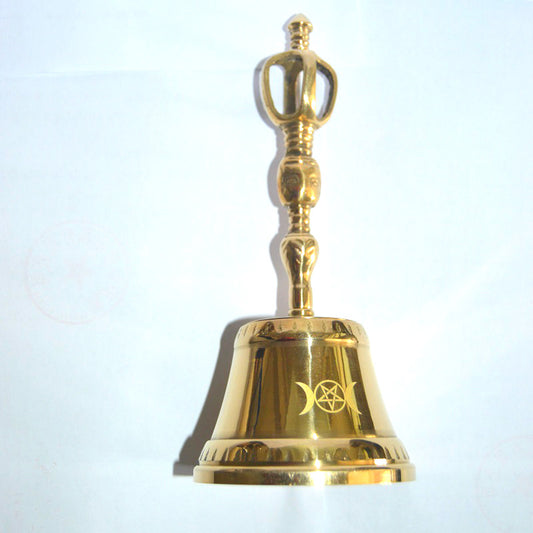 Brass Ritual Altar Bell | Pentagram Moon Design | Witchcraft & Cleansing Tool