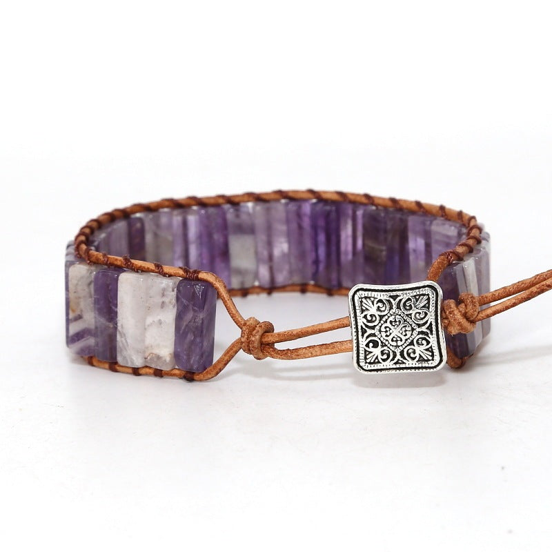 Amethyst Hand-Woven Leather Bracelet