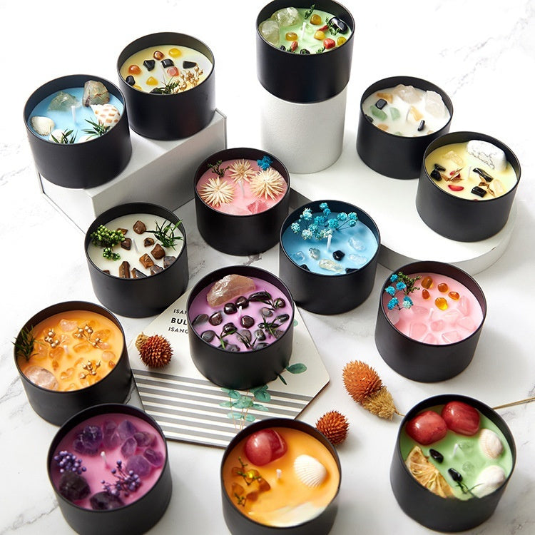 Crystal & Dried Flower Candle