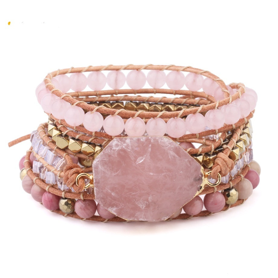 Rose Quartz Leather Wrap Bracelet