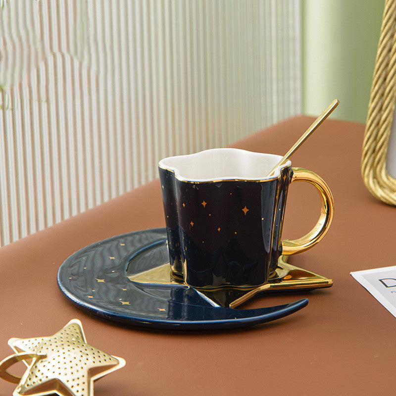 Set of 4 Ceramic Cup With Star And Moon Saucer