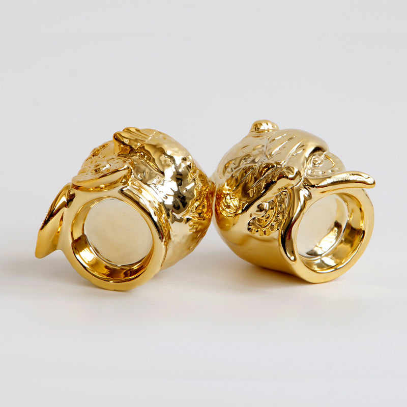 Owl Gold Plated Ceramic Candle Holder