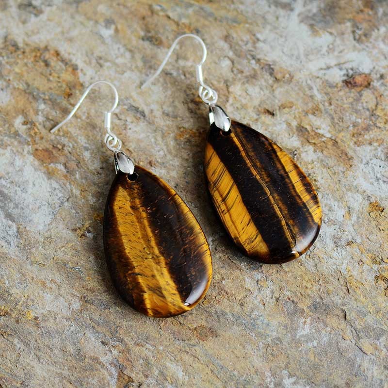 Teardrop Dangle Earrings - Aventurine, Rose Quartz, or Tiger Eye