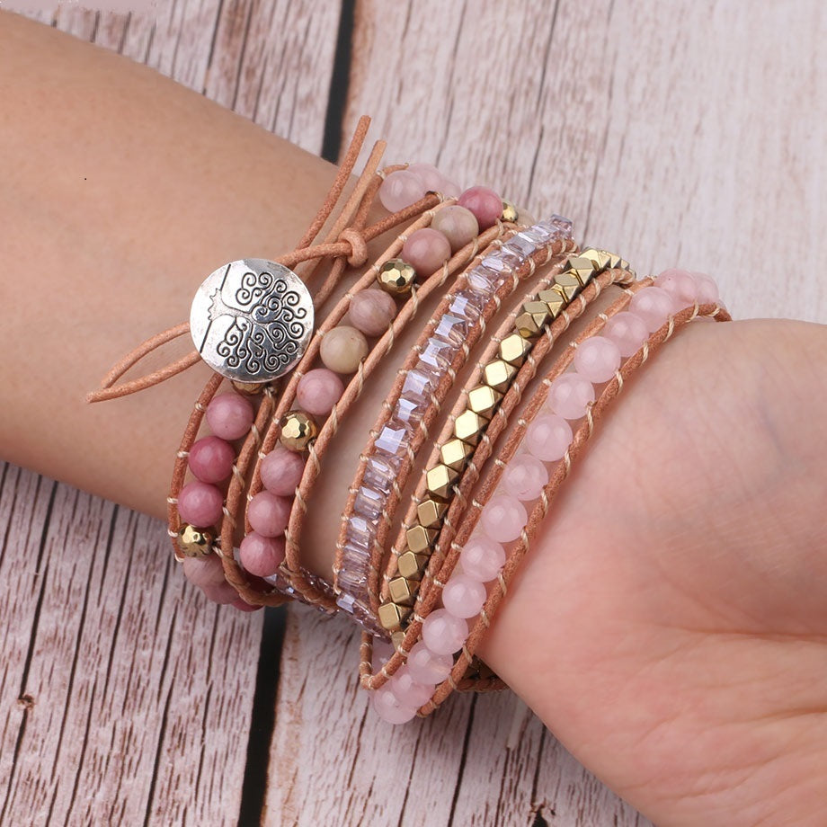 Rose Quartz Leather Wrap Bracelet