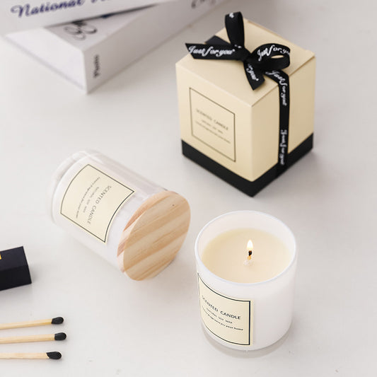 White Glass With Wood Cover Aromatic Candle