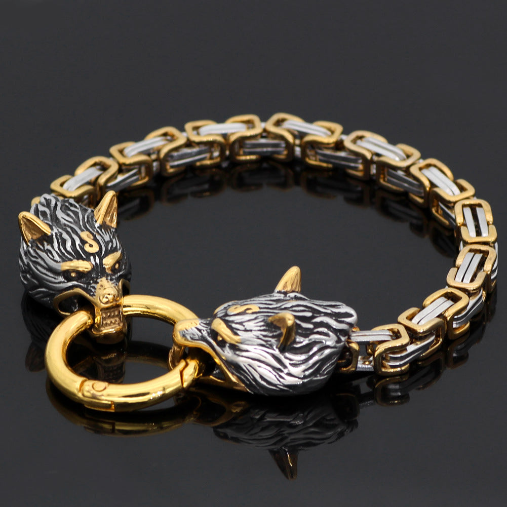 Titanium Steel Viking Wolf Bracelet – Nordic Celtic Emperor Chain