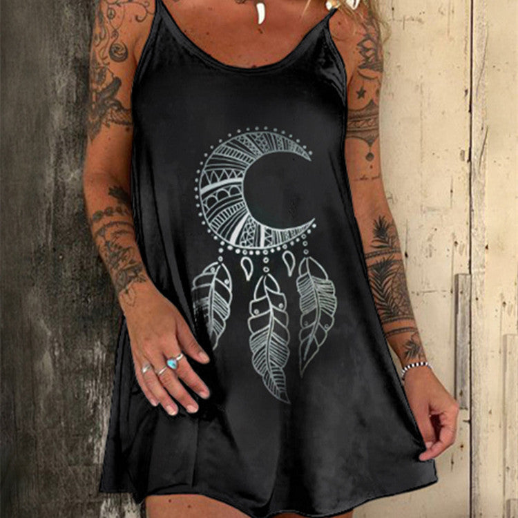 Sling Moon Sun Print Mini Dress