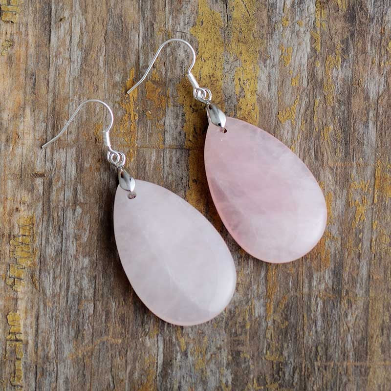 Teardrop Dangle Earrings - Aventurine, Rose Quartz, or Tiger Eye