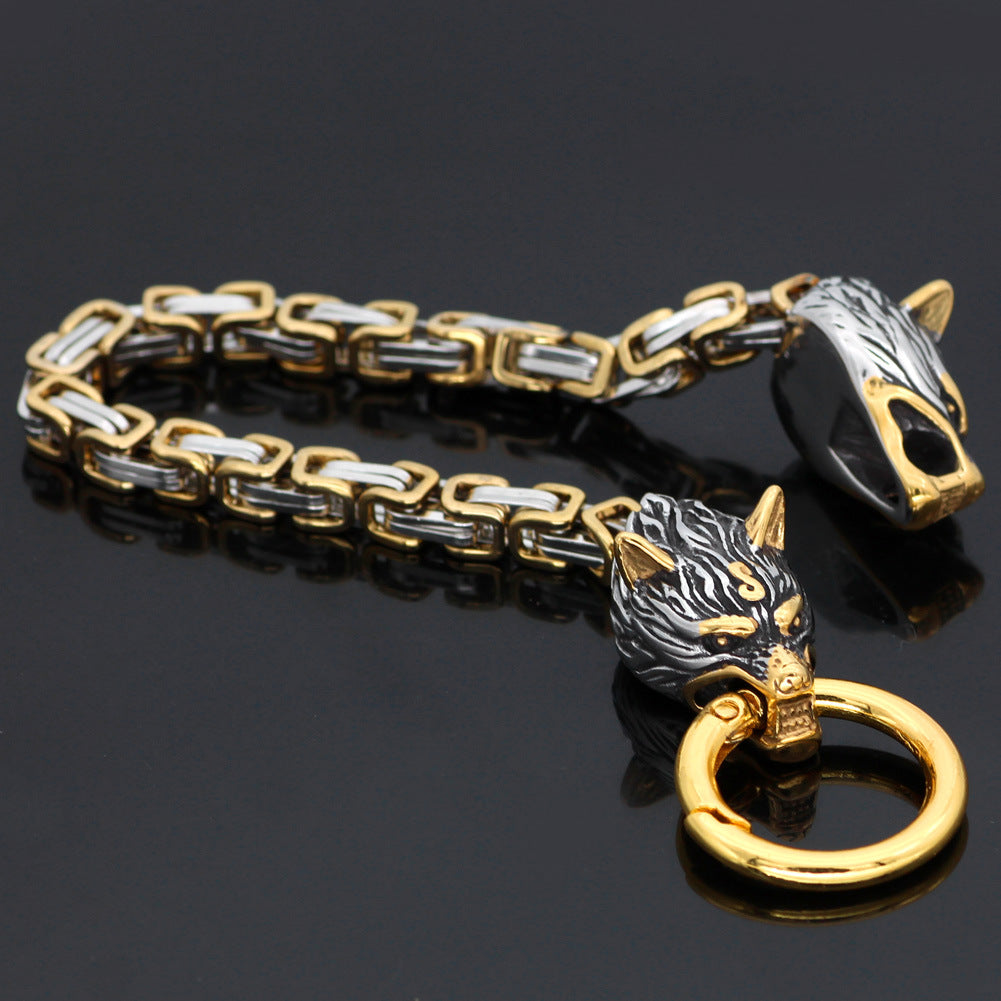 Titanium Steel Viking Wolf Bracelet – Nordic Celtic Emperor Chain