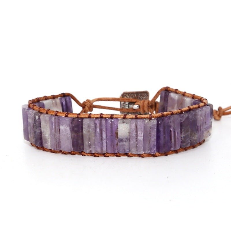 Amethyst Hand-Woven Leather Bracelet