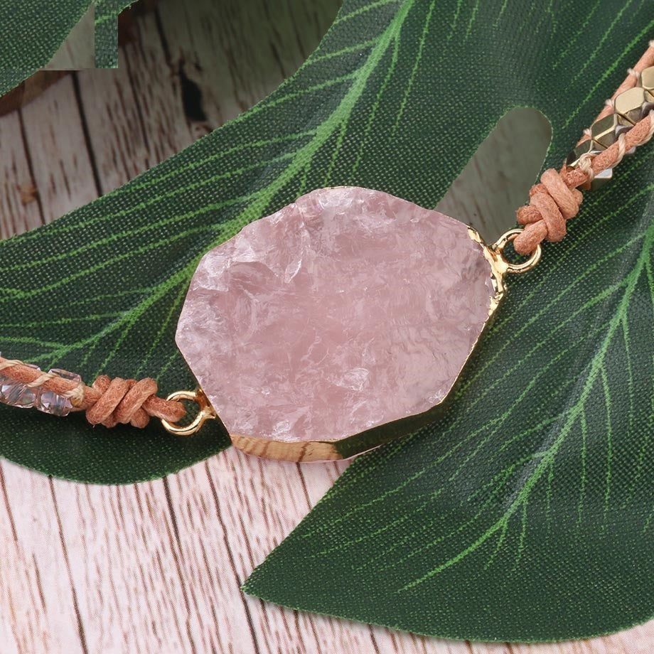 Rose Quartz Leather Wrap Bracelet