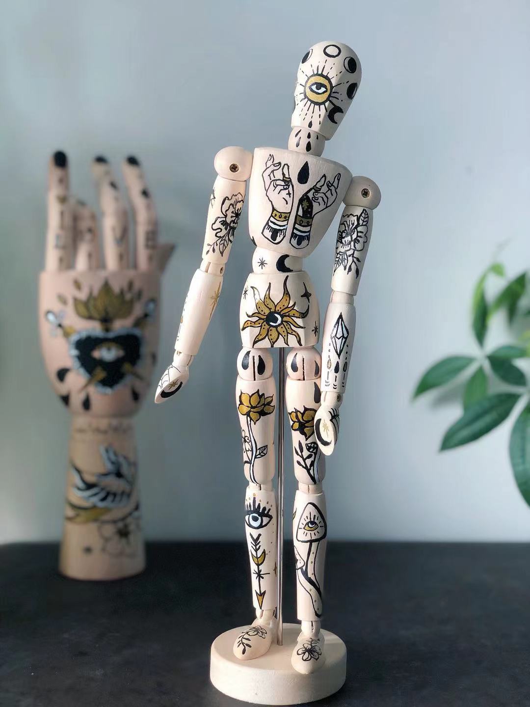 Hand Painted Vintage Wood Hand