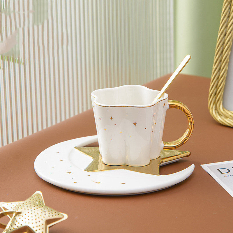 Set of 4 Ceramic Cup With Star And Moon Saucer