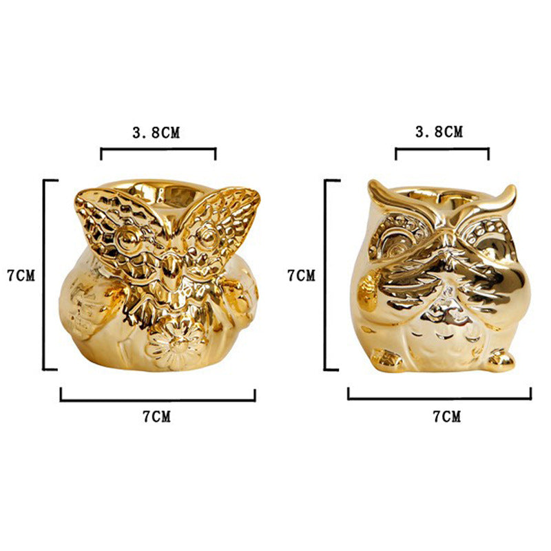 Owl Gold Plated Ceramic Candle Holder