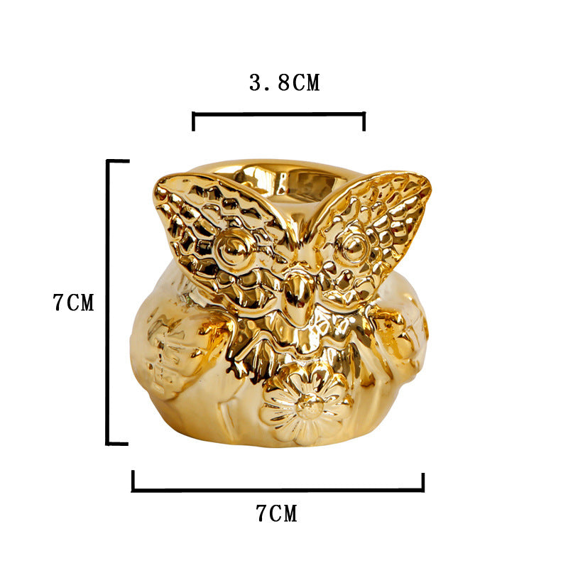 Owl Gold Plated Ceramic Candle Holder