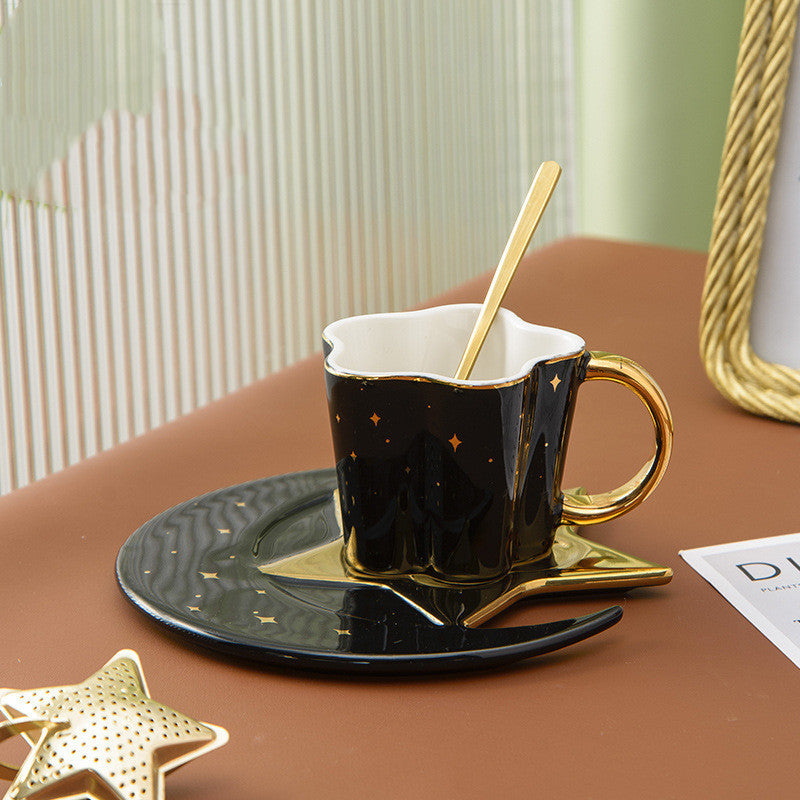 Set of 4 Ceramic Cup With Star And Moon Saucer