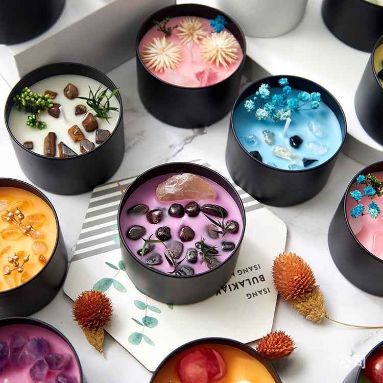 Crystal & Dried Flower Candle