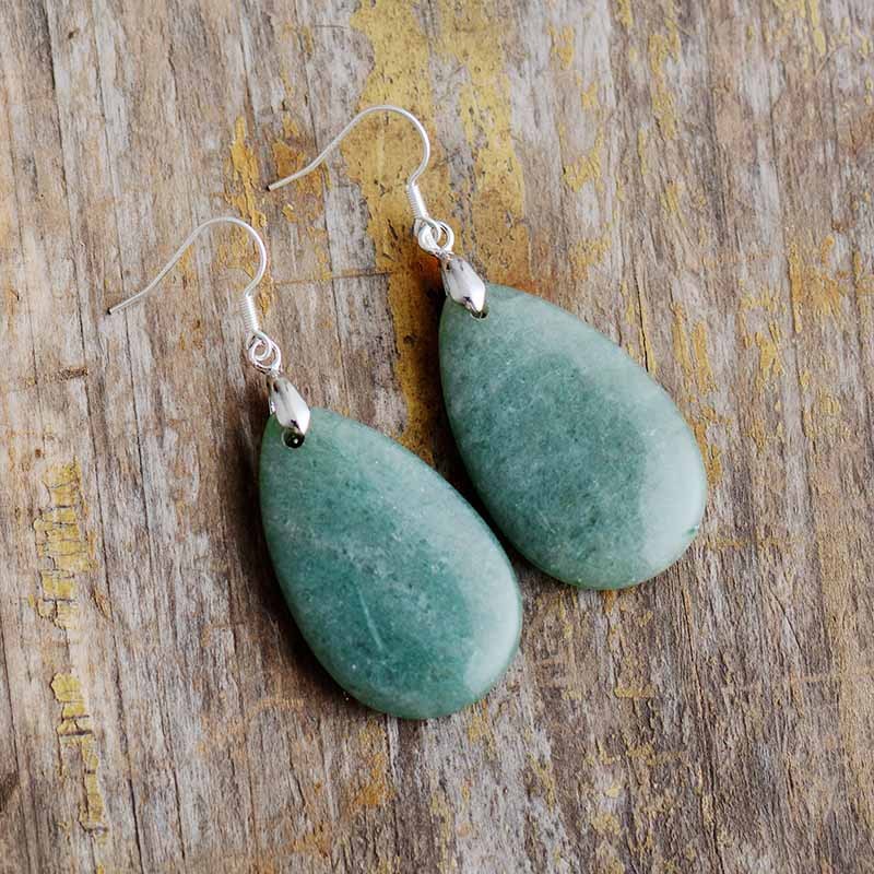 Teardrop Dangle Earrings - Aventurine, Rose Quartz, or Tiger Eye