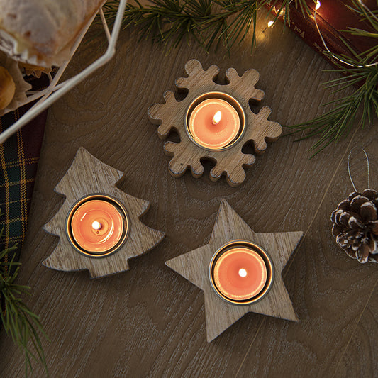Christmas Nordic Wood Snowflake Candleholder