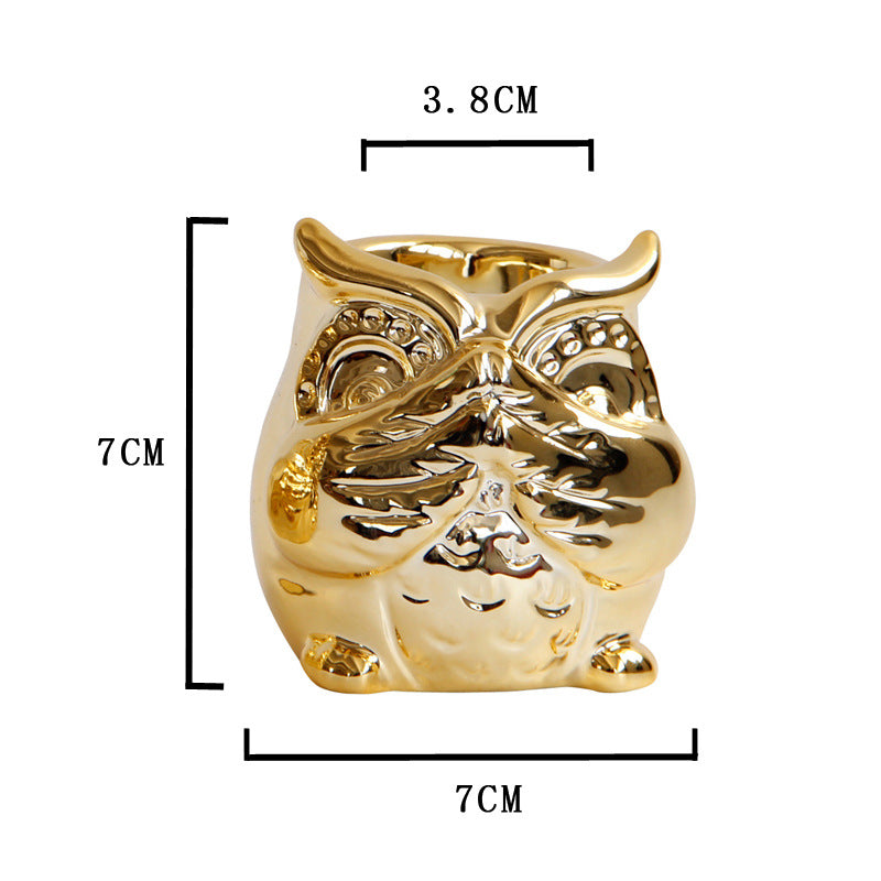 Owl Gold Plated Ceramic Candle Holder