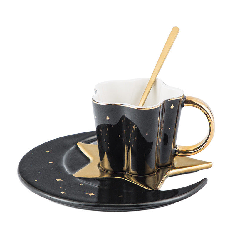 Set of 4 Ceramic Cup With Star And Moon Saucer