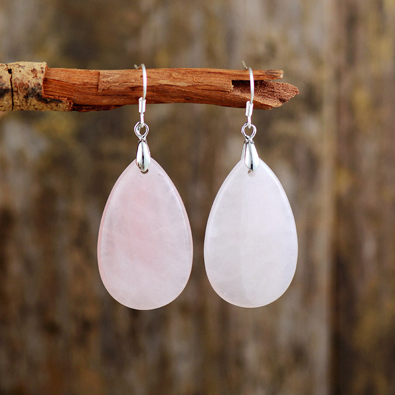 Teardrop Dangle Earrings - Aventurine, Rose Quartz, or Tiger Eye