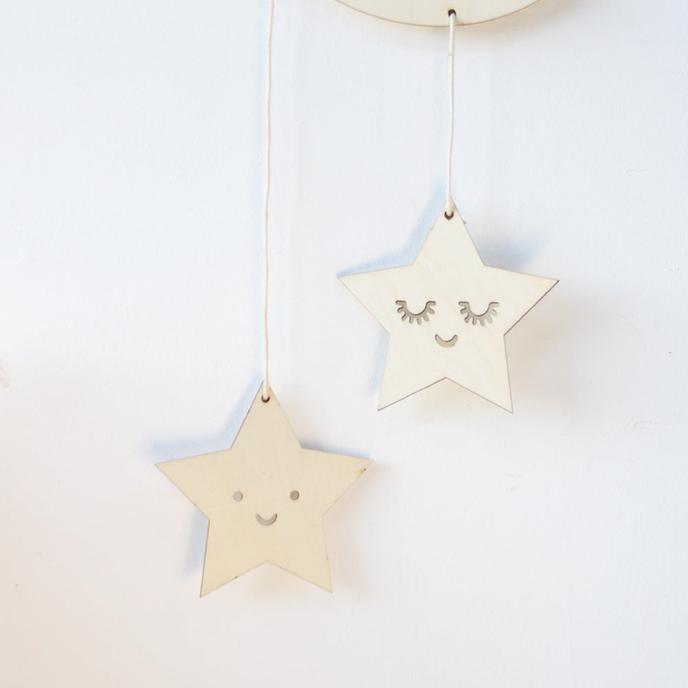Moon and Star Wood Ornament
