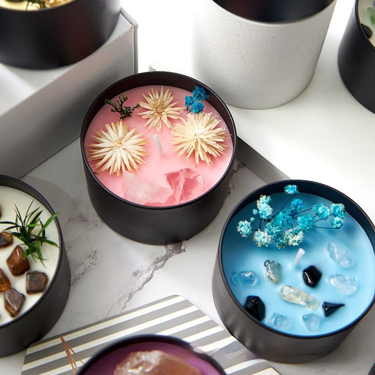 Crystal & Dried Flower Candle