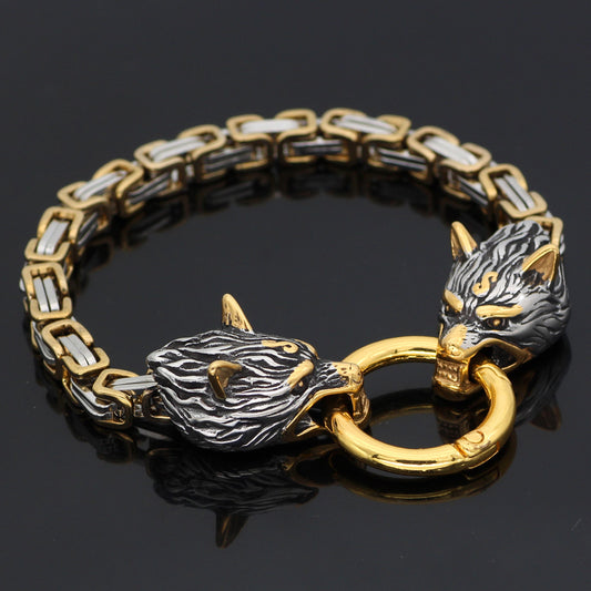 Titanium Steel Viking Wolf Bracelet – Nordic Celtic Emperor Chain