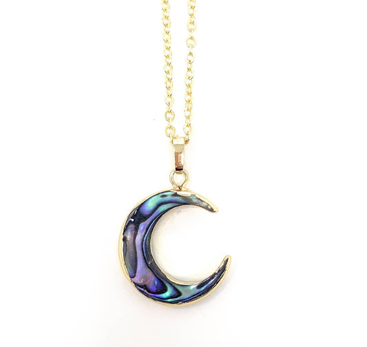Abalone Gold Dipped Moon Necklace